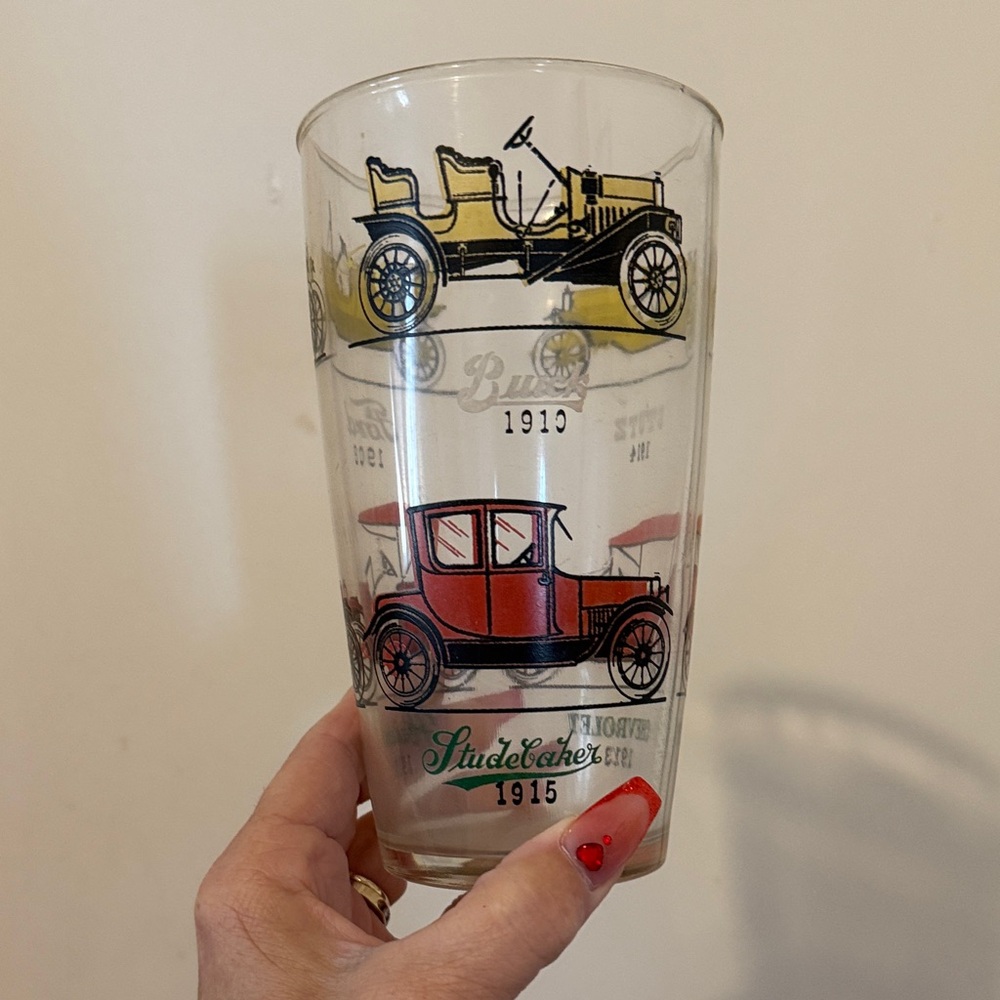 Studebaker Glass with Vintage Car Illustrations